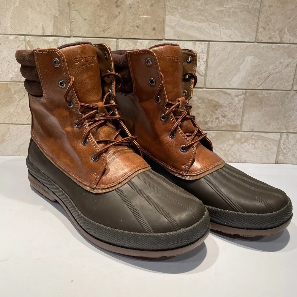 Sperry Avenue Duck Boots Mens 12 Brown Tan Waterproof Thinsulate EUC STS19551